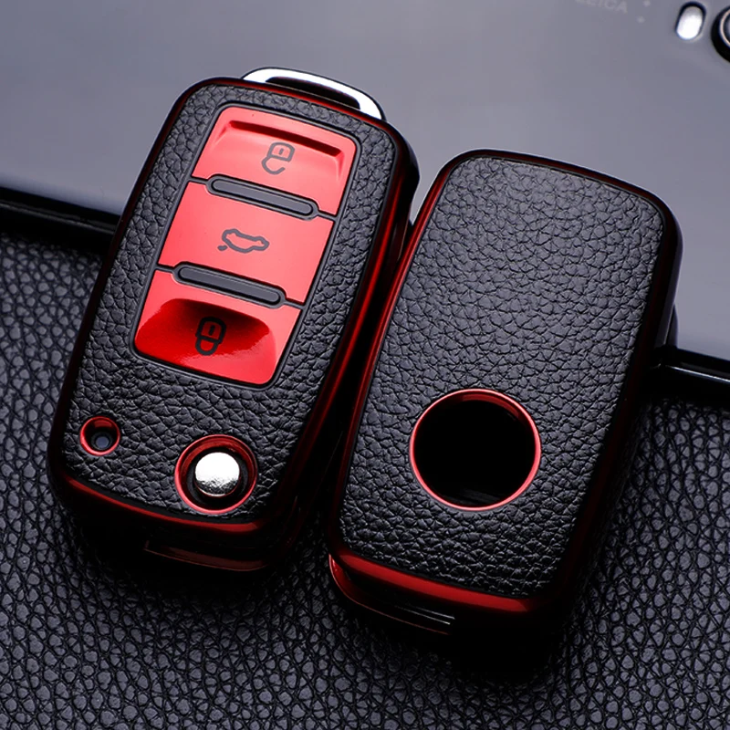 Funda de cuero TPU para llave de coche, funda protectora completa para llave de coche, para VW Volkswagen Polo Tiguan Passat Golf Jetta Lavida Skoda Octavia