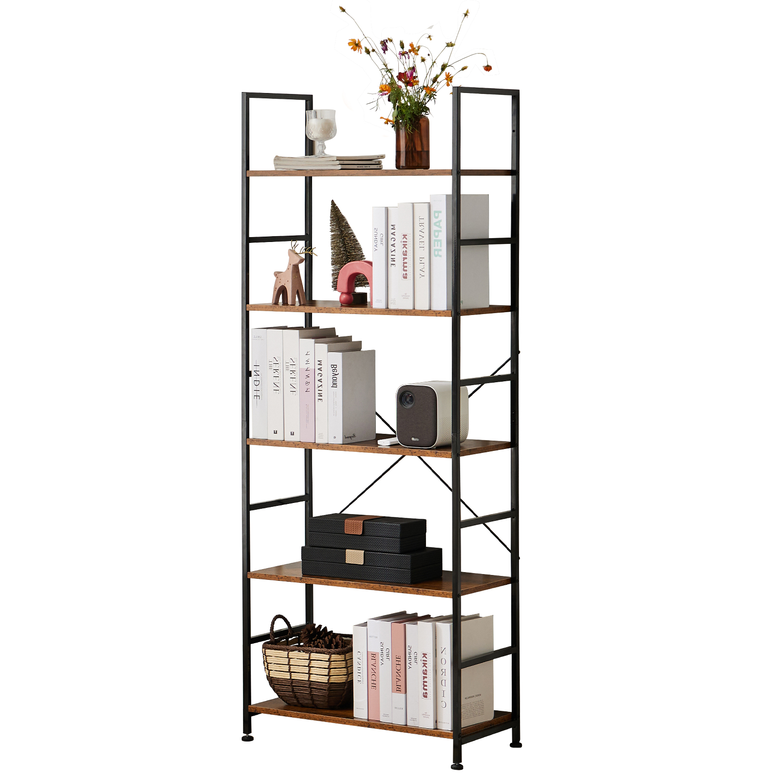JHK Libreria a 5 livelli Scaffale per libri moderno per libri Organizzatore di archiviazione angolare per camera da letto Home Office Cucina Soggiorno