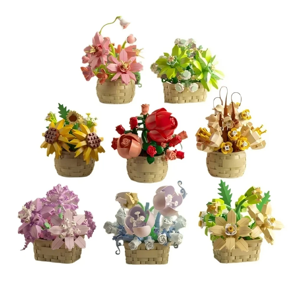 DIY Potplanten Bouwstenen Set - Rose Zonnebloem Vetplanten Bonsai Boom Romantische Tuin Kids Model Bricks Speelgoed Kit