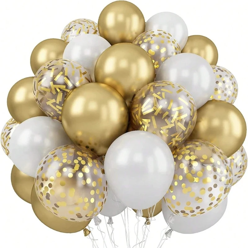 30 Stück 12 Zoll weiße und goldene Luftballons perlweiße Luftballons goldene Konfetti-Luftballons für Geburtstag, Hochzeiten, Jubiläumsfeier