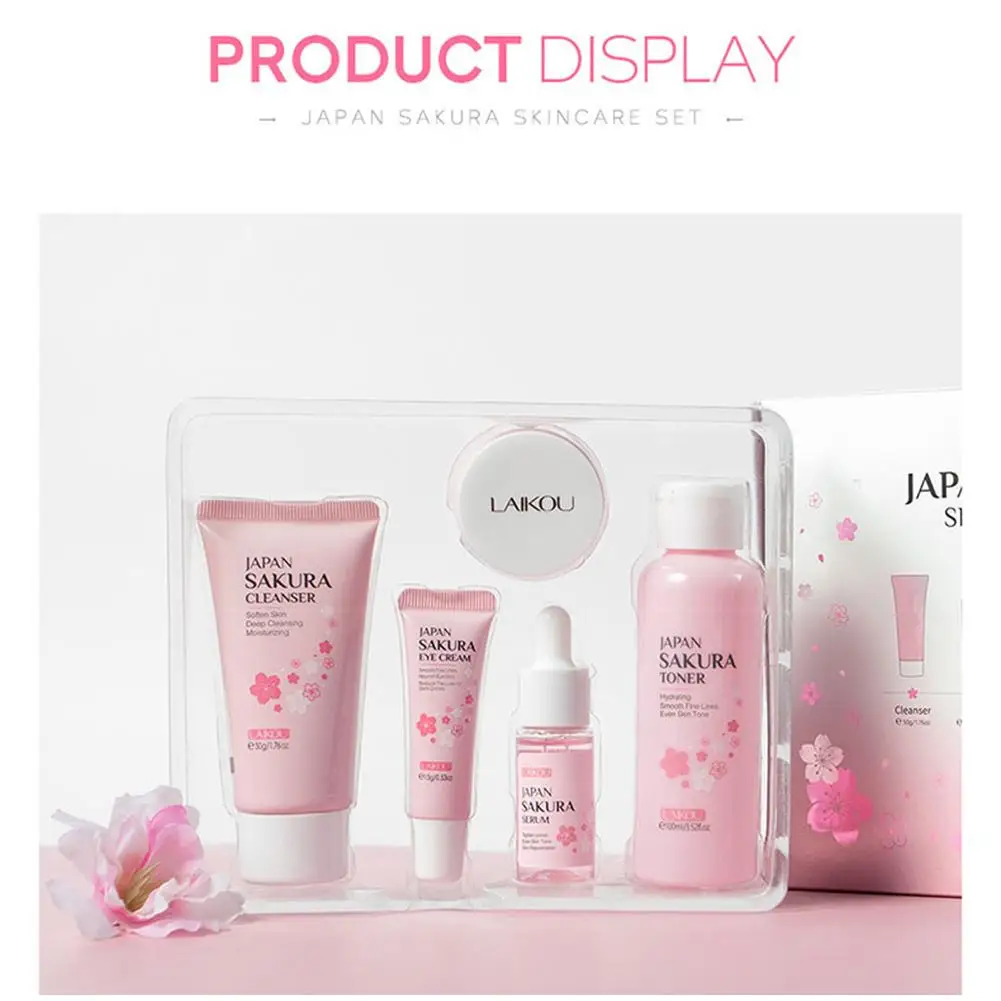 Sakura-フェイシャルスキンケアセット,フェイスクリーム,美容液,フェイシャルクリーナー,アイクリーム,ギフトボックス,フェイス製品,5個/セット