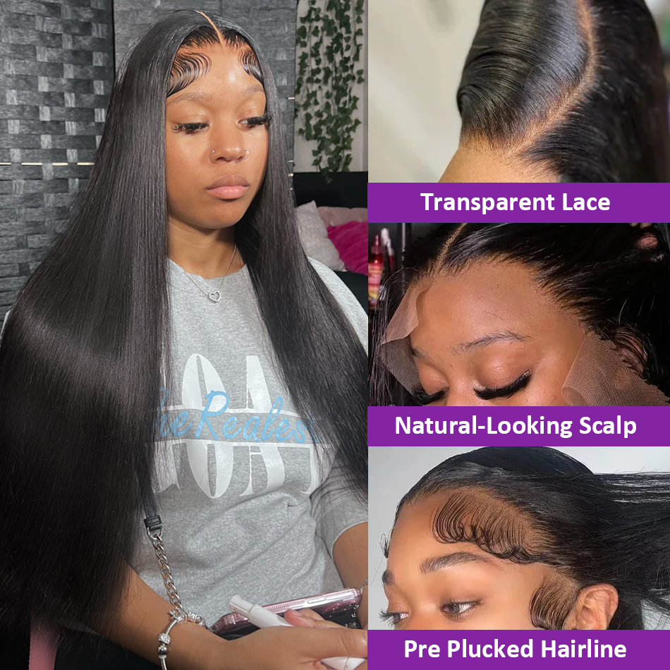 アフリカの女性のための滑らかな正面レースのかつら,ブラジルの人間の髪の毛,透明なhd,骨,30インチ,40インチ,密度180,13x6