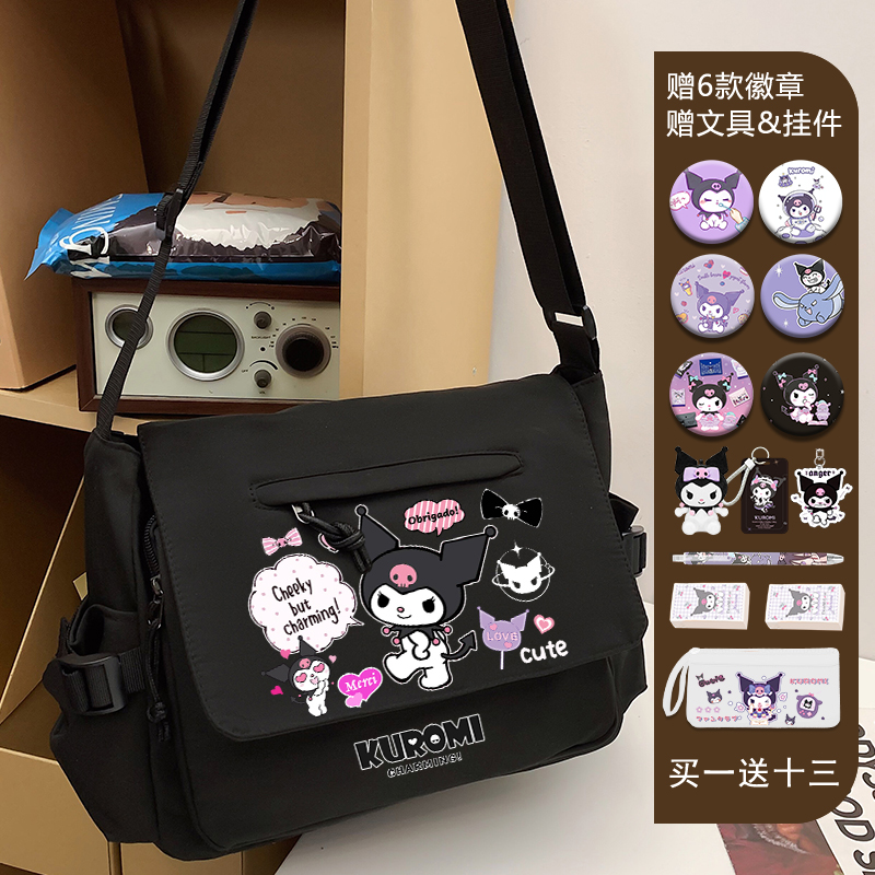 2025 new Sanrio Kulomicawai printed shoulder bag fashion school canvas messenger bag for young students
