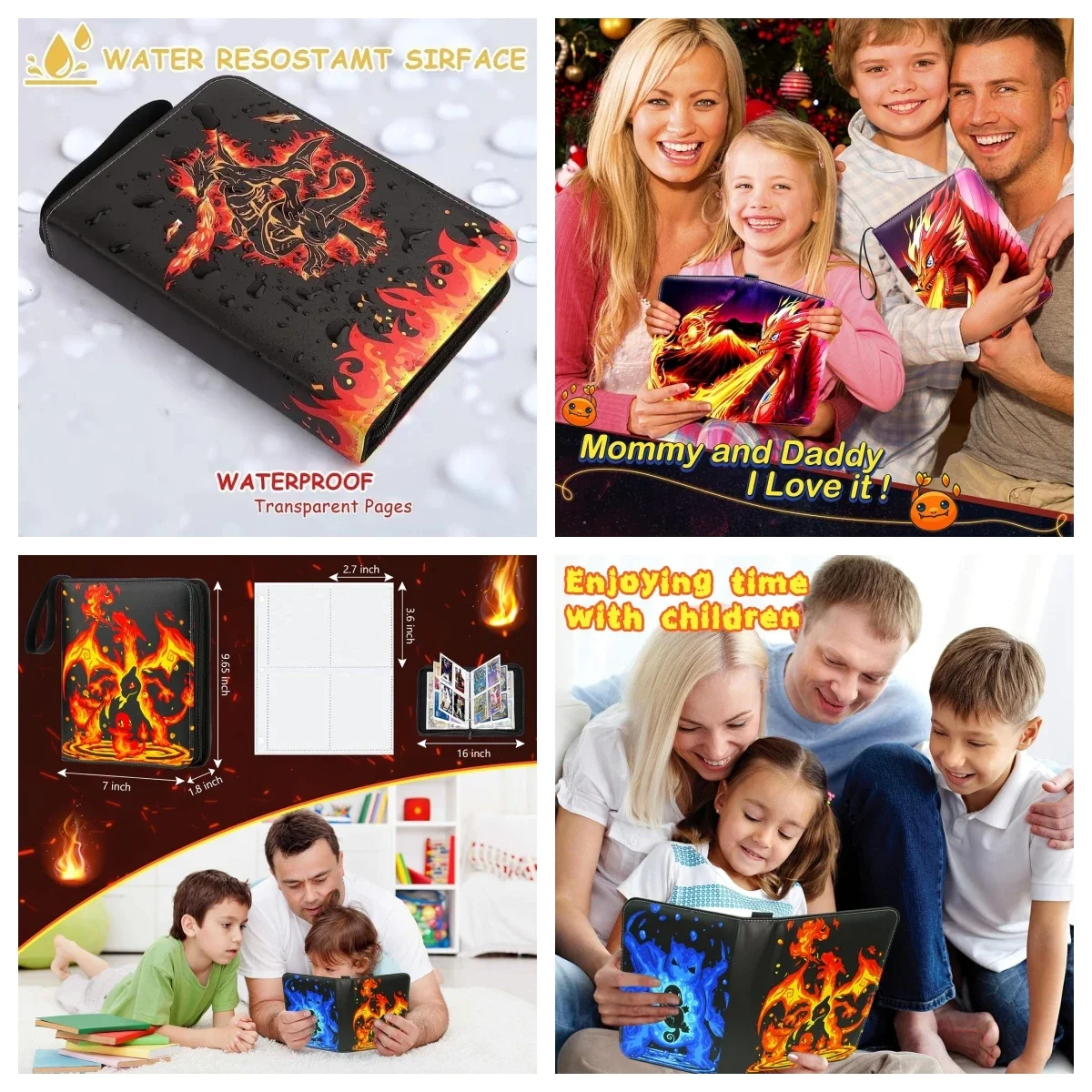 Trading Card Binder-4 Pocket 400 Pockets Kaarthouder Album met 50 verwijderbare hoezen Draagbaar kaartverzamelboek met ritssluiting