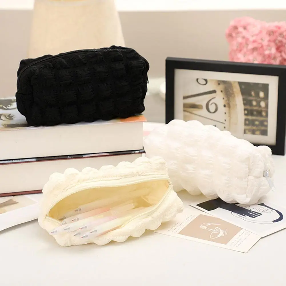 Bolsa para bolígrafos esponjosa de gran capacidad, caja de almacenamiento de papelería, estuche para lápices de tacto suave, bolsa de cosméticos portátil, suministros escolares y de oficina