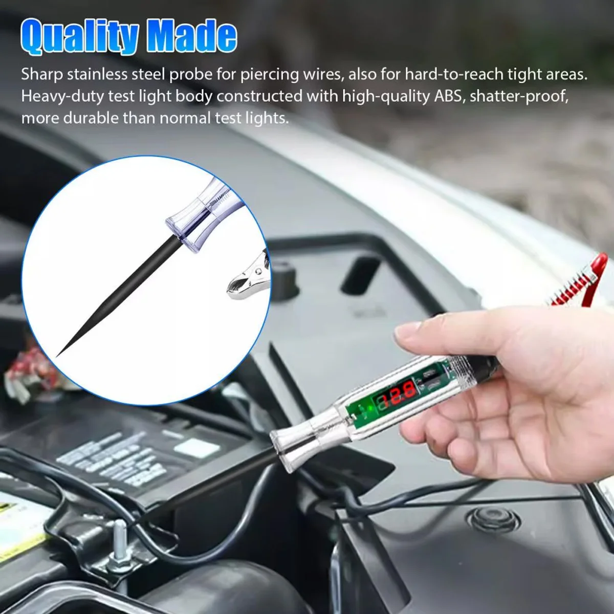 Pantalla Digital de 6/12/24v48v CC, Cable de resorte extendido, probador de circuito de voltaje Digital automotriz, pluma de prueba de luz automotriz para camión