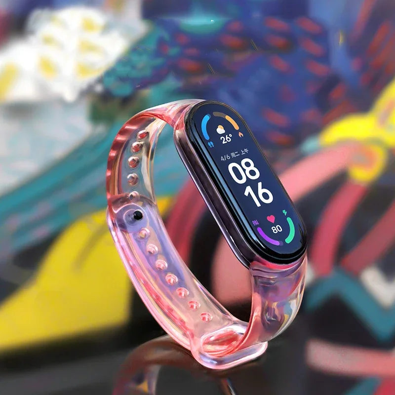 変色ストラップシャオ mi mi バンド 7 6 5 4 3 シリコーン透明色 Chang 時計バンド miband6 7 5 4 ブレスレットリストバンド