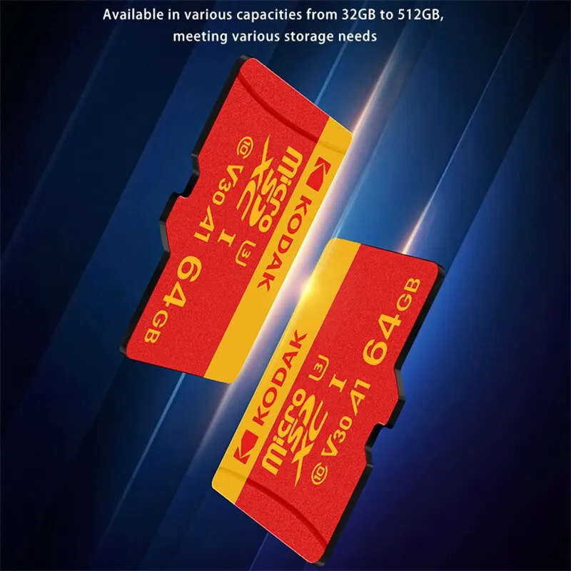 KODAK-Classe 10 Cartão Micro SD, Cartão de Memória U3, MicroSD, 64GB, 128GB, 256GB, SD, TF Flash Card para Smartphone, Tablet, Câmera