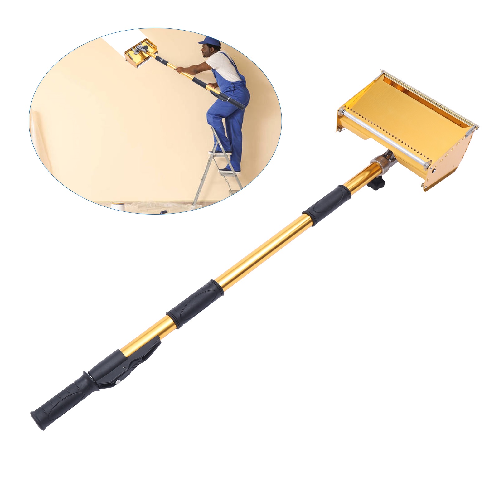 10.43" Professional Drywall Flat Finishing Box Tool Aluminum Alloy Drywall Flat Finisher Box with 35.4-59 Inch Adjustable Handle