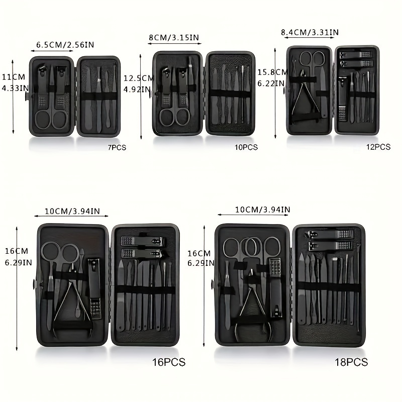 Juego de manicura negra clásica, accesorios faciales de acero inoxidable para manos y pies, cortaúñas totalmente negro, 7/10/12 Uds.