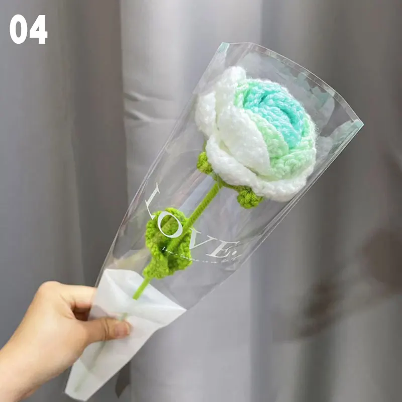 DIY 뜨게 부케 장미 튤립 꽃 부케 해바라기, 손으로 짠 가짜 꽃, 홈 테이블 크로셰 꽃 부케