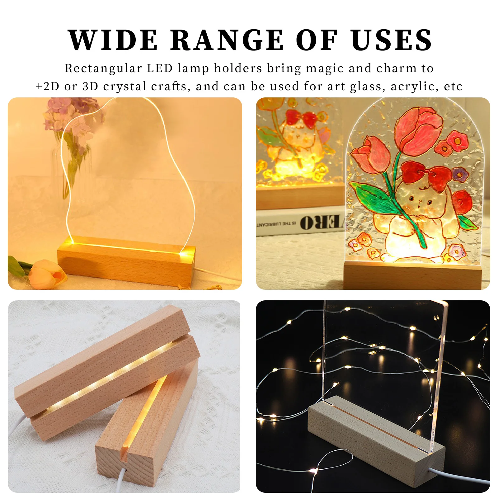 LED Holz Display Basis Rechteck USB Lichtst änder für Kristallglas Harz Kunst Ornament Holz Nacht lampen sockel LED Lichtst änder