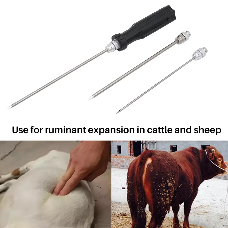 Agulha de trocar de aço inoxidável, ferramenta para gado, porco, trocar veterinário, agulha de deflação, rumen, punção, exaustão, 1 conjunto
