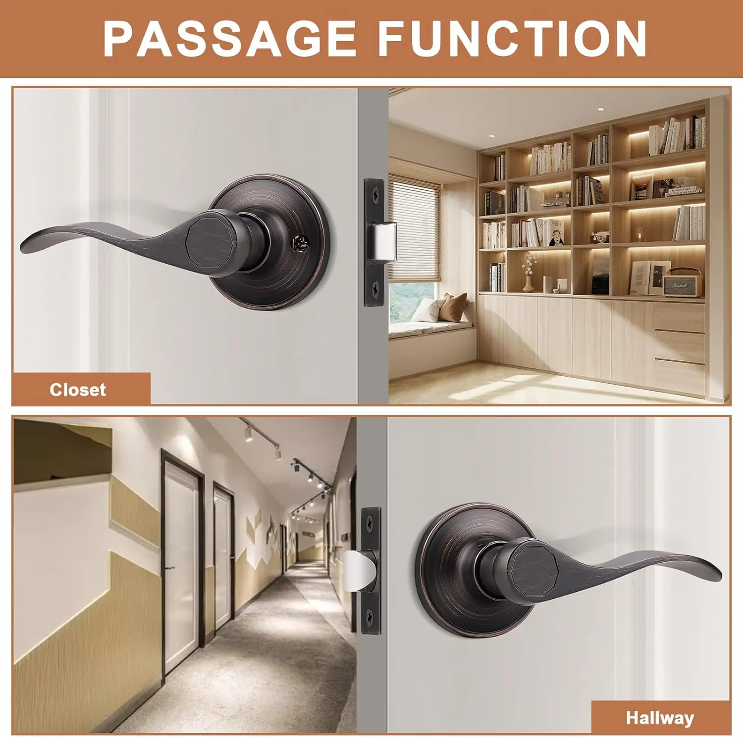 Door Lever [Non-Locking Lever Set], Non-Locking Door Handle Set for Hallway or Closets