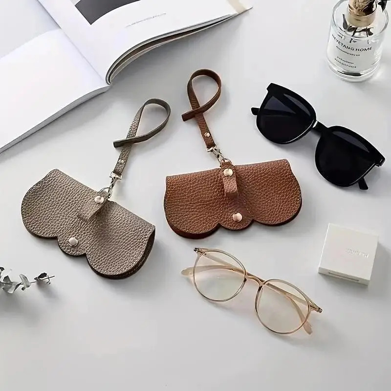 Litchi Embossed PU Leather Glasses Case Cute Hanging Eyewear Holder for Sunglasses Reading Glasses Portable Travel Storage Bag