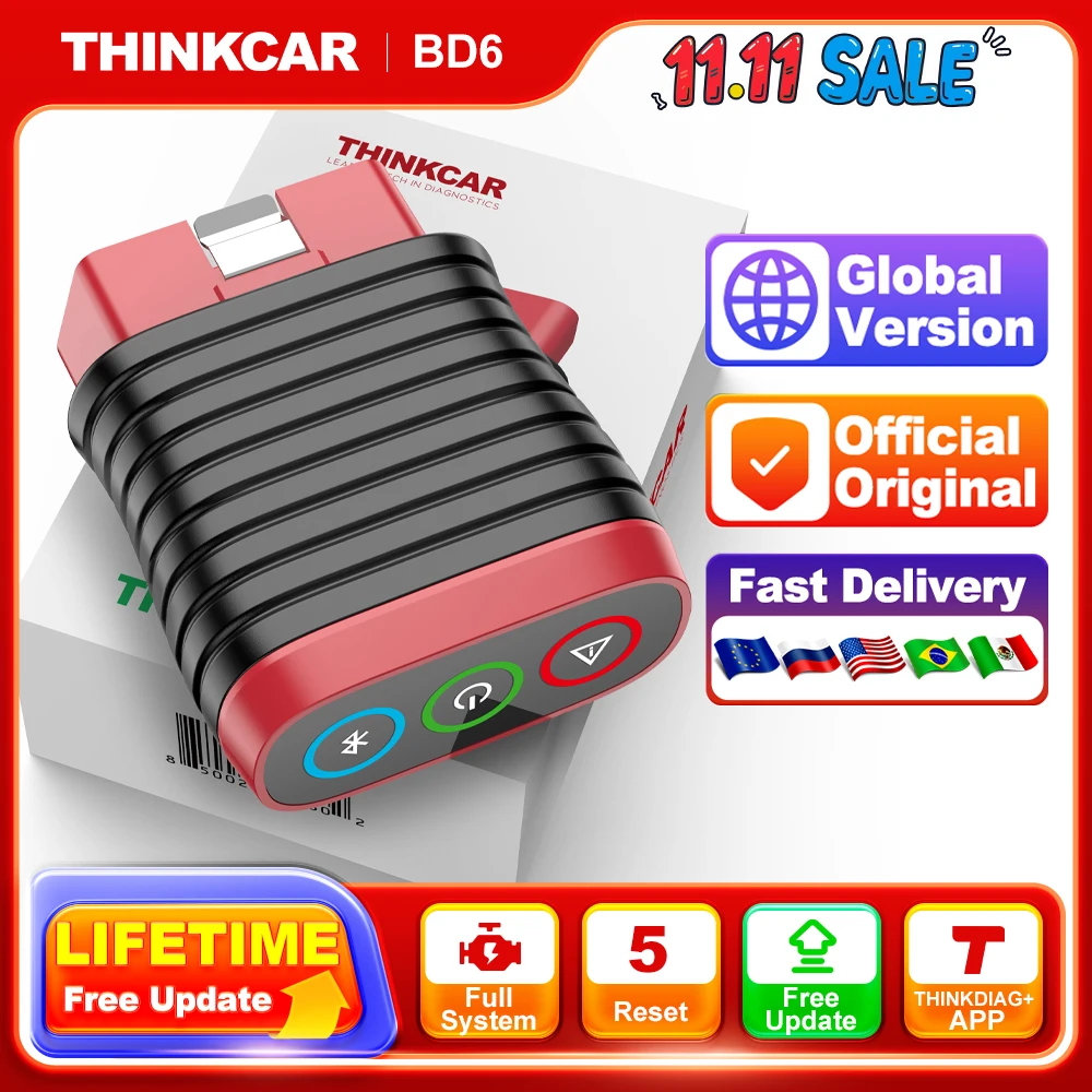 THINKCAR BD6 Skaner OBD2 Pełna diagnostyka systemu OLEJ IMMO ETS PUSTKA Resetowanie hamulca Dożywotnia bezpłatność Wszystkie samochody samochodowe za pośrednictwem aplikacji THINKDIAG