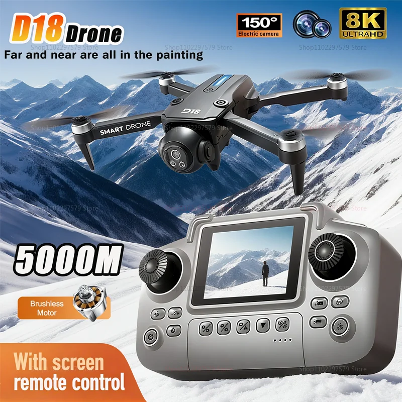2025 Novo drone de controle remoto D18 com câmera HD profissional 8k FPV Brushless 360 °   Brinquedos quadricóptero dobráveis para evitar obstáculos