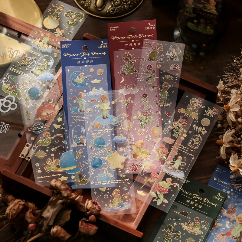 TZ 3 ชิ้น Rose สวย PVC สติกเกอร์ Little Prince Planet บัญชีมือวัสดุสุนทรียศาสตร์ตกแต่งเครื่องเขียนสติกเกอร์