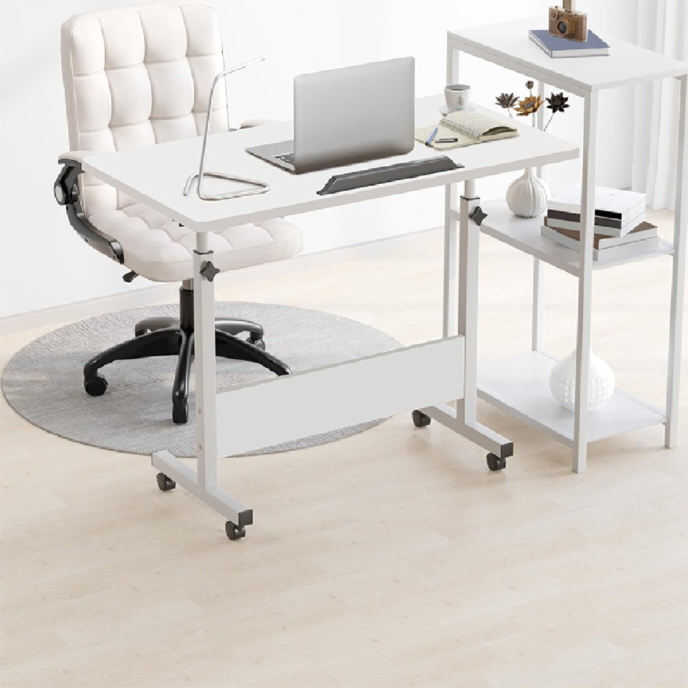 Rolling Desk Adjustable Height,Rolling Computer Cart,Portable Laptop Desk,Small Adjustable Home Office Desk,Rolling Laptop Desk