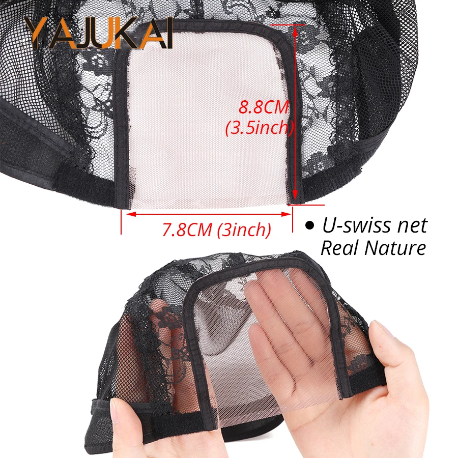 U Part Wig Caps With Lace Net For Making Wigs 1Pcs Glueless Wig Caps For Frontal Black Elastic Lace Wig Caps Wig Accessories