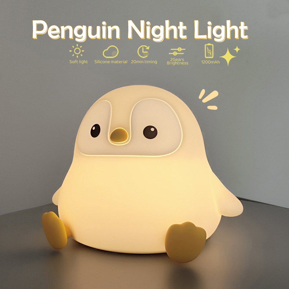 Śliczny silikonowy pingwin lampka nocna akumulator rozrządu wydra morska śpiąca lampka nocna sterowanie dotykowe obok lampy do pokoju dziecięcego