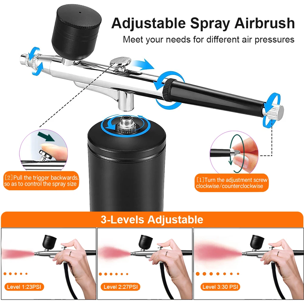 Cordless Mini Airbrush para a decoração do prego, Compressor portátil, escova de ar, bolo pintura pistola, Nail Art, Nail Art