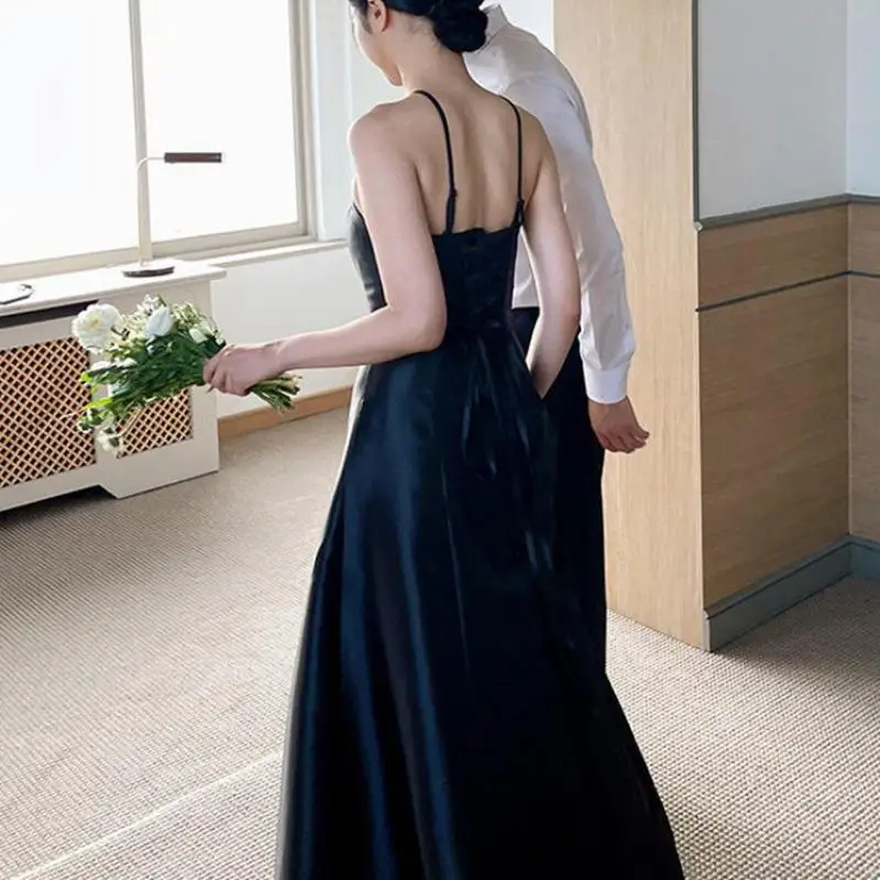 바닥 길이 민소매 A 라인 웨딩 드레스, 우아한 생일 파티 원피스, 달콤한 활 홀터, 심플한 얼룩 신부 드레스, 최신