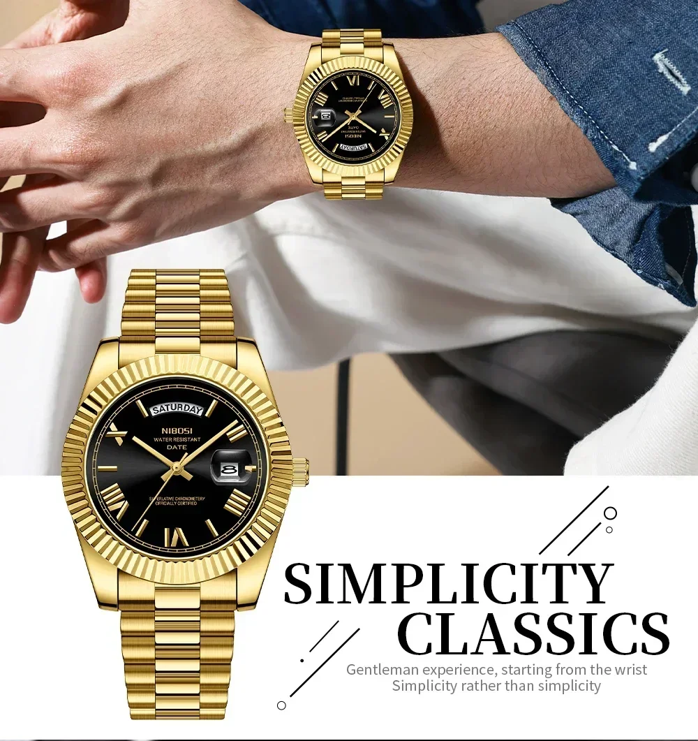 Reloj NIBOSI de cuarzo de lujo para Hombre, Reloj de pulsera luminoso con fecha resistente al agua, relojes deportivos de acero inoxidable para Hombre, Reloj para Hombre