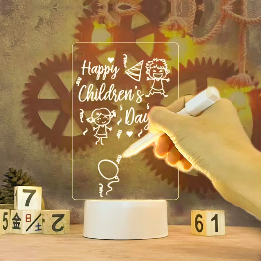Tablero de notas, luz Led nocturna creativa, tablero de mensajes USB, luz de vacaciones con bolígrafo, regalo para niños, lámpara de noche para novia