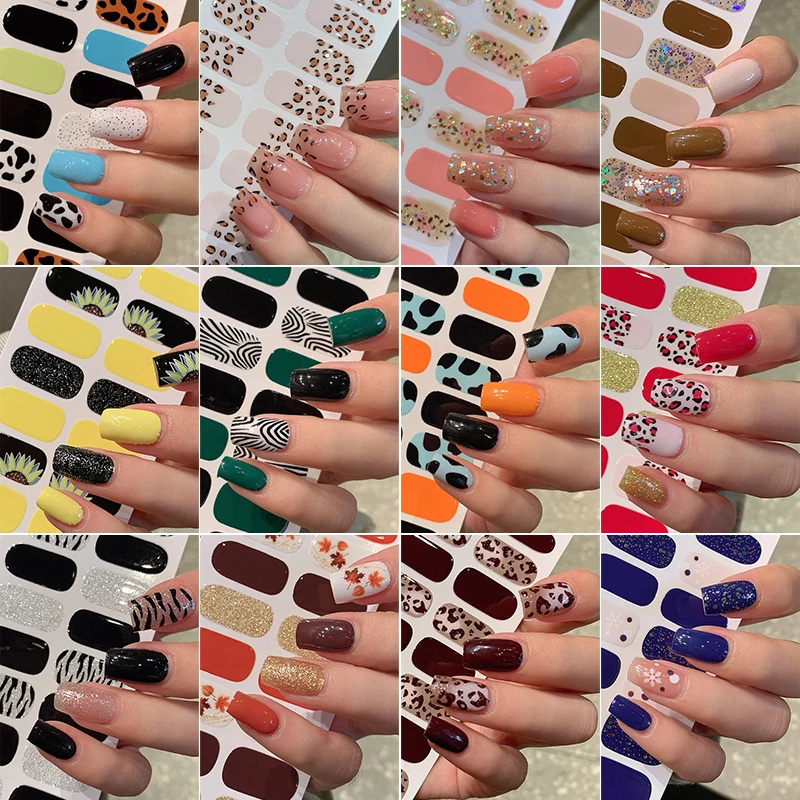 DIY เบเกอรี่ฟรีสติกเกอร์เล็บยาวนานสีทึบดอกไม้สดคริสต์มาสฤดูใบไม้ร่วงแถบเล็บ Patch Slider เต็มรูปแบบรูปลอก