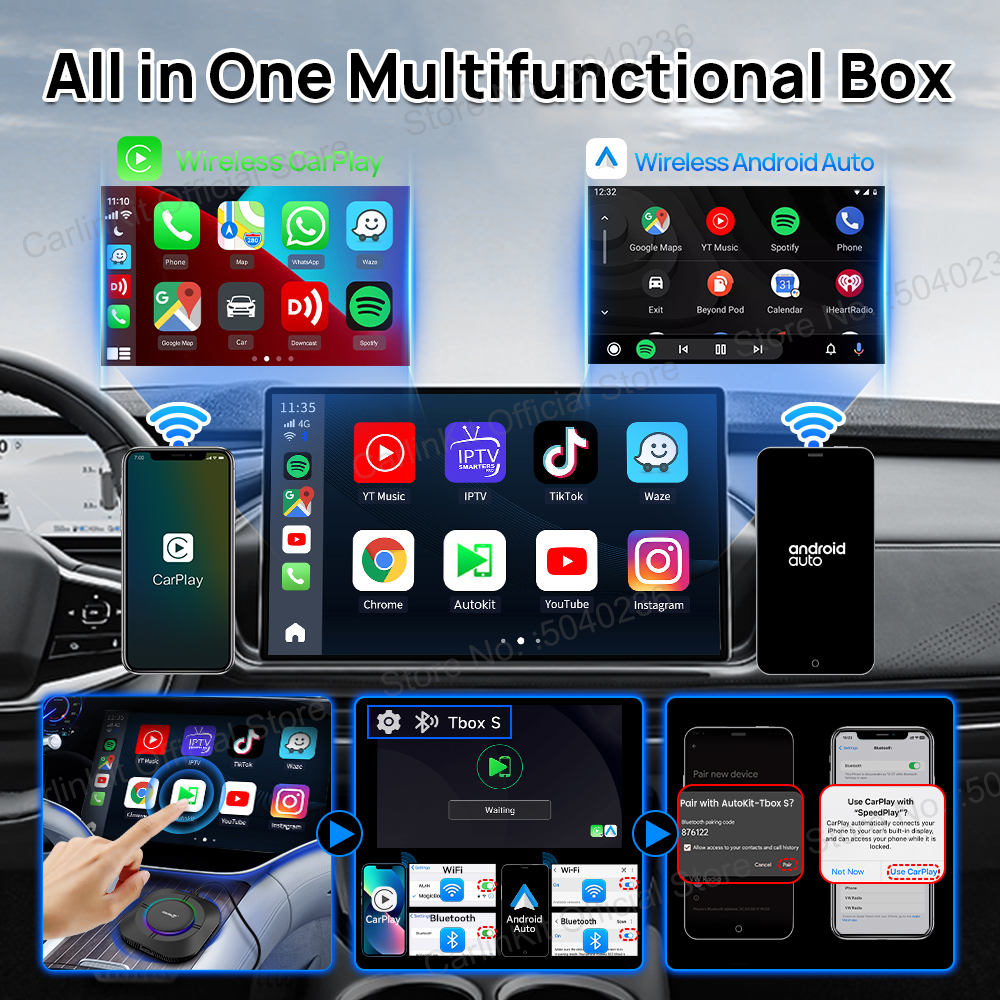 2025 NEW CarPlay AI Box LED Android 13 SM6115 8-Core CPU 5G WiFi BT GPS For Netflix Wireless Android Auto CarPlay Smart TV Box