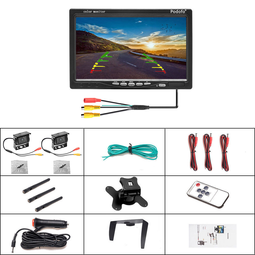Podofo Auto Drahtlose Rückfahr Parkplatz Recorder Back Up Camara System Für RV Bus Lkw 7 "Monitor System Fahrzeug CCTV Kamera 2CH