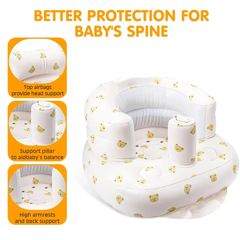 Assento inflável para bebês de 3 a 36 meses, sofá de bebê com bomba de ar embutida, assento grande para aprender a sentar, alimentação, camping