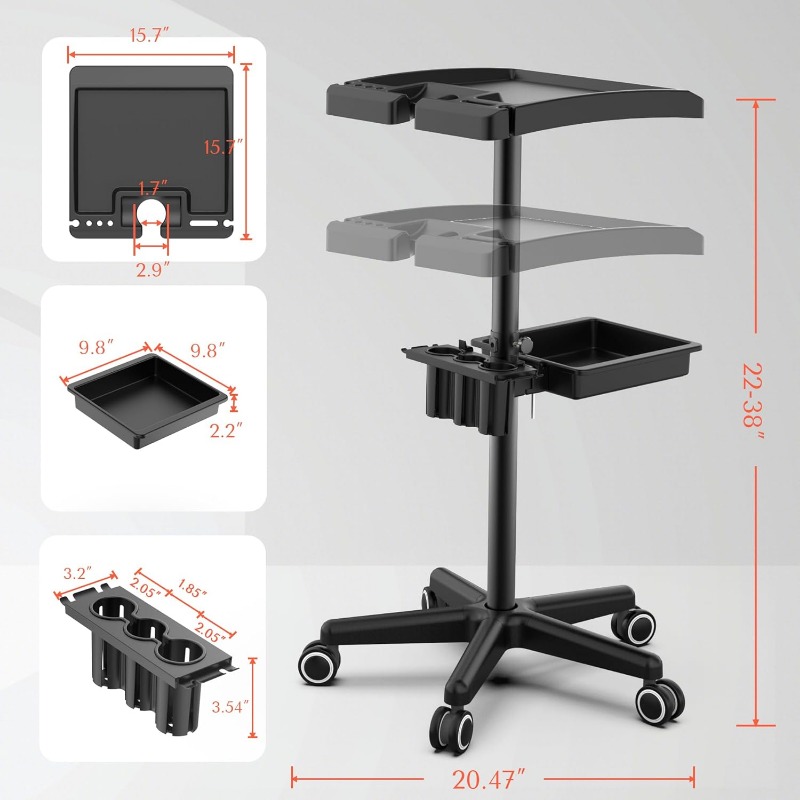 Salon Tray on Wheels, Hairstylist Rolling Carts with Wheels and Drawers, Hair Salon Cart with Tool Holder,