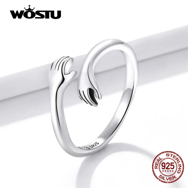WOSTU 925 en argent Sterling câlin mains anneau conception Simple bague pour les femmes élégant bijoux en argent CTR176