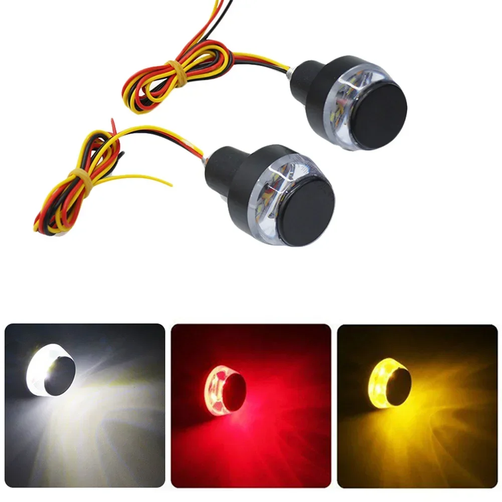 2 Stuks Motorfiets Led Stuur End Richtingaanwijzer Wit Geel Flasher Handgreep Bar Blinker Zijmarkeringslamp verlichting 12V