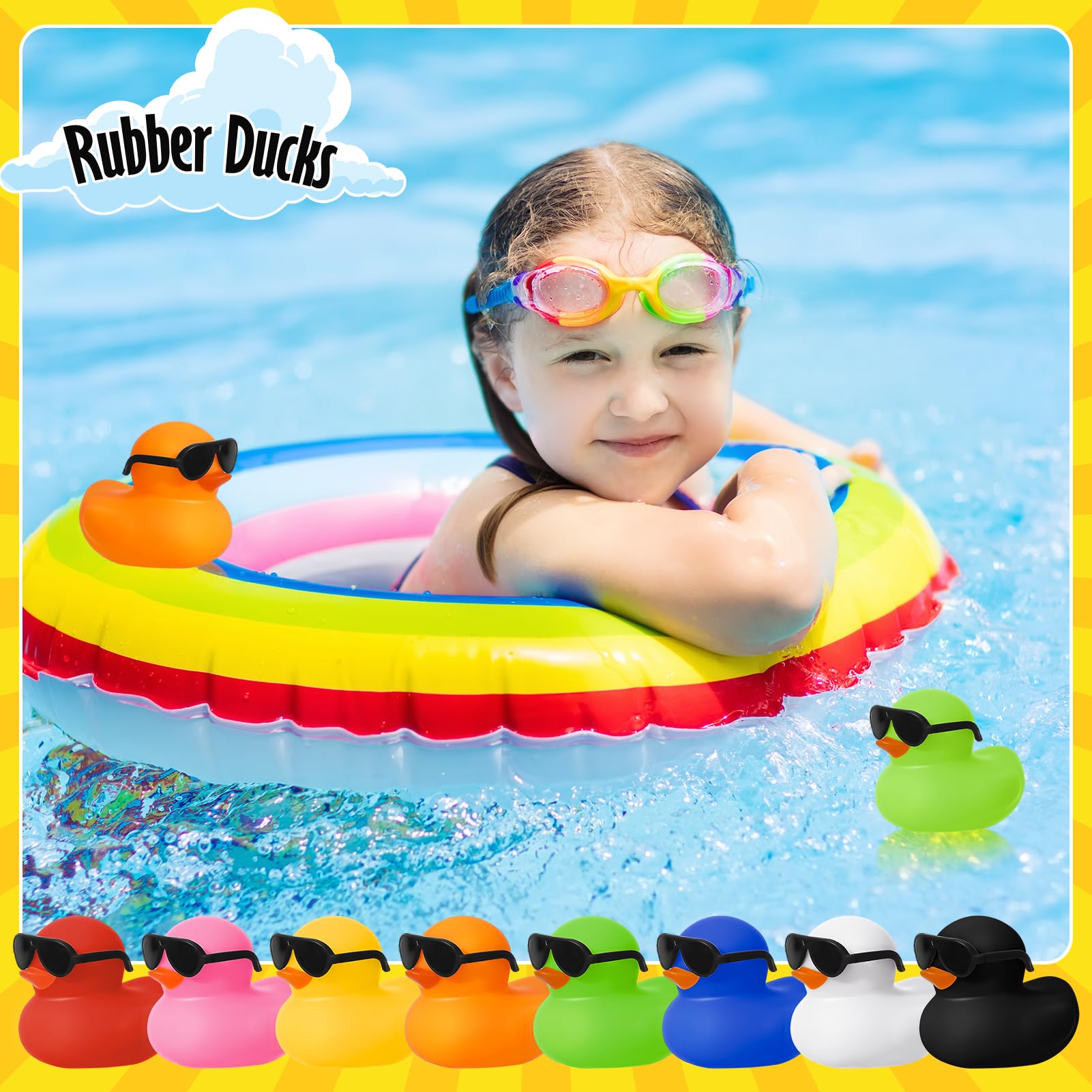 1-100pc Mini Orange Rubber Ducks Set in Bulk with Sunglasses Float Squeak Tiny  Rubber Duck Toy for Kids Party Birthday Supplies