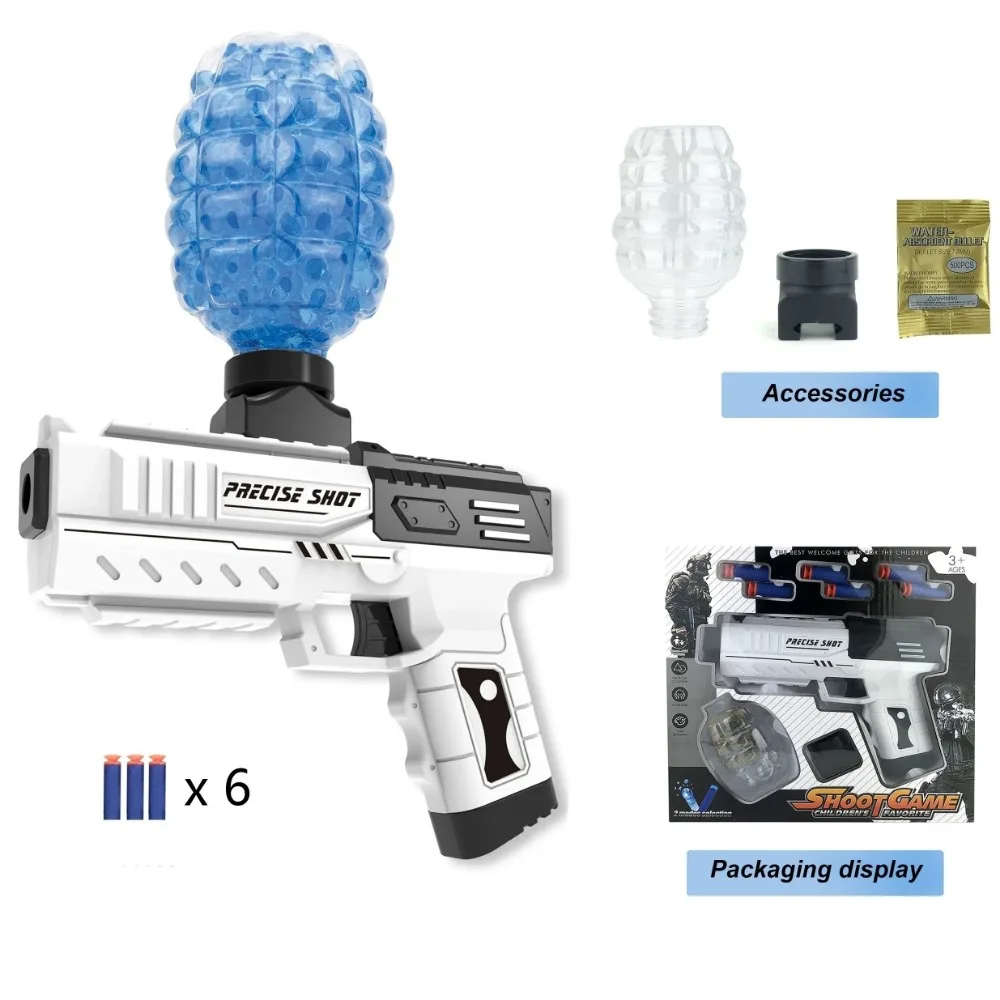 Manual Gel Ball Blaster, Soft Bullet Foam Blasters ปืนของเล่น, Splat Gun Cool Gift (สีดําและสีขาว)
