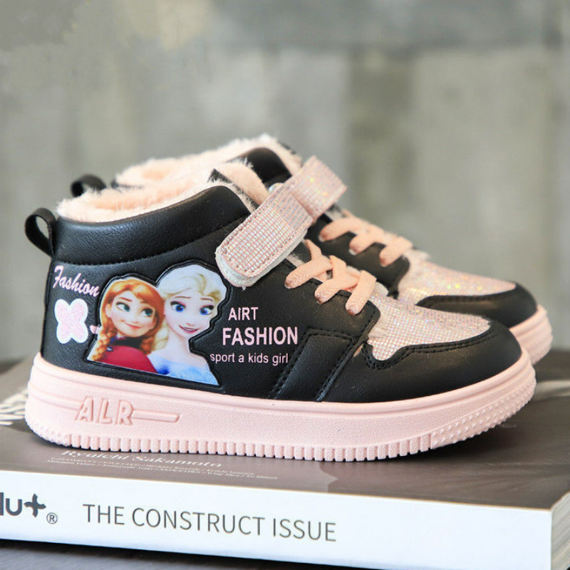 ディズニー子供冬アンクルスノーブーツ漫画プリンセスエルザ冷凍ピンクカジュアルシューズ女の子のための暖かい屋外靴サイズ 26-37