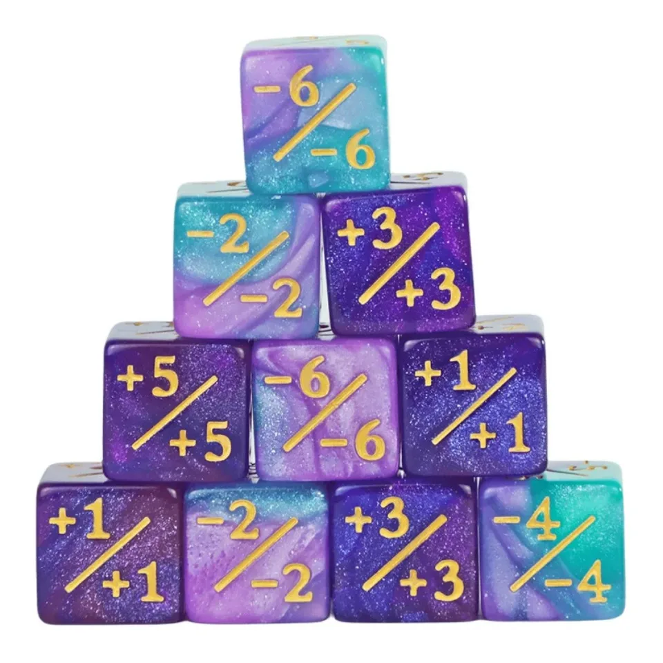 Zeszijdige dobbelstenen set D6 tellers 1/1 en -1/-1 set van 10 dobbelstenen voor wiskundeonderwijs, autorekenspeelgoed voor kinderen, kaartspelaccessoires