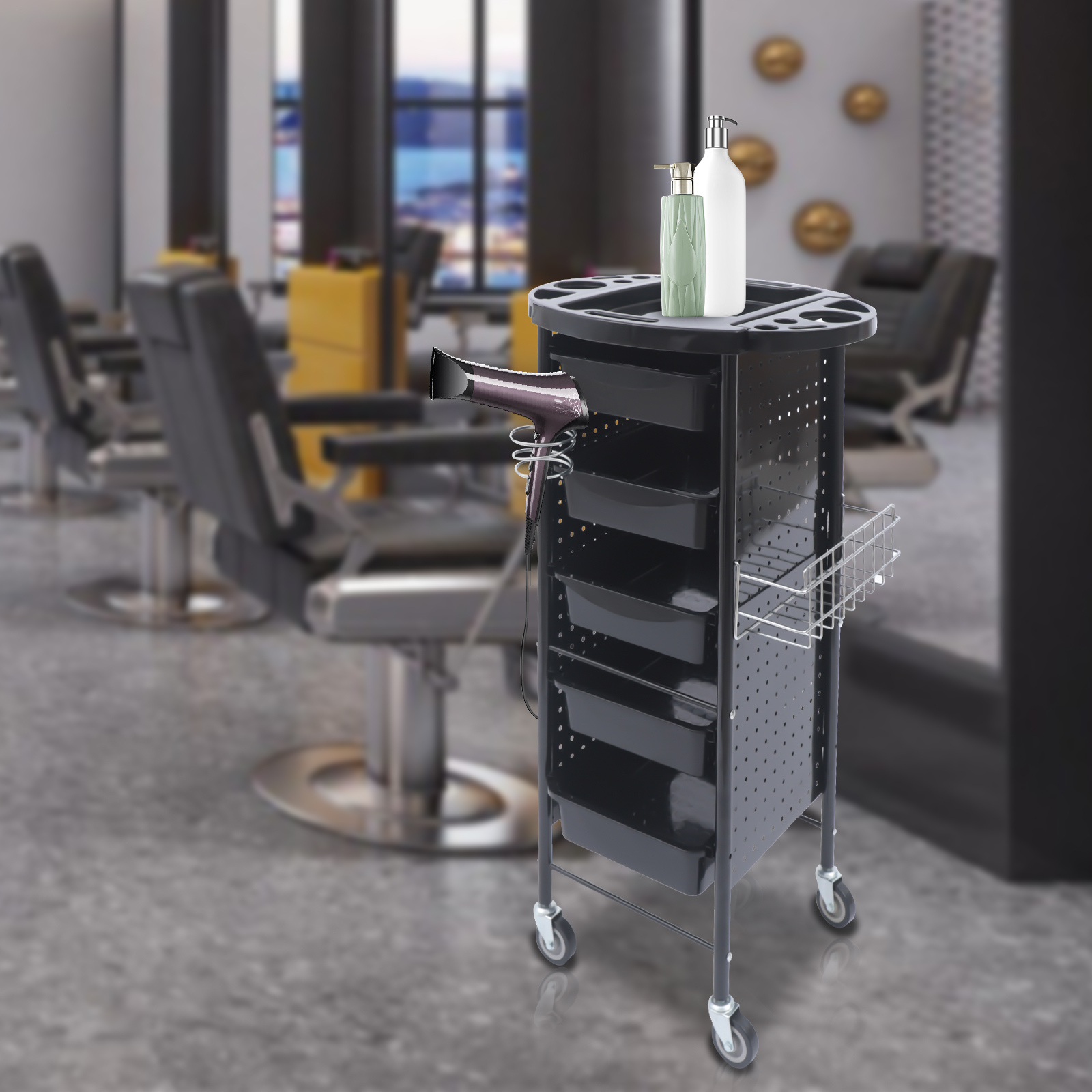 Carrello da parrucchiere professionale, portaoggetti a 6 livelli, cassetti di grande capacità, piattaforma multifunzionale, facile da spostare
