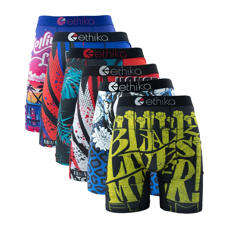 Ethika 6 pçs roupa interior masculina boxers respirável homem natação cuecas plus size impressão calcinha dos homens troncos sexy boxershorts