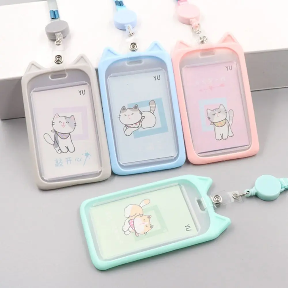 1ชิ้นเคสบัตรประจำตัวตัวการ์ตูนแมวกระเป๋าเก็บบัตรลูกอมสีม้วนสปริงยืดหดได้มีสายคล้องสำหรับใส่บัตรเครดิตเคสบัตรธนาคาร