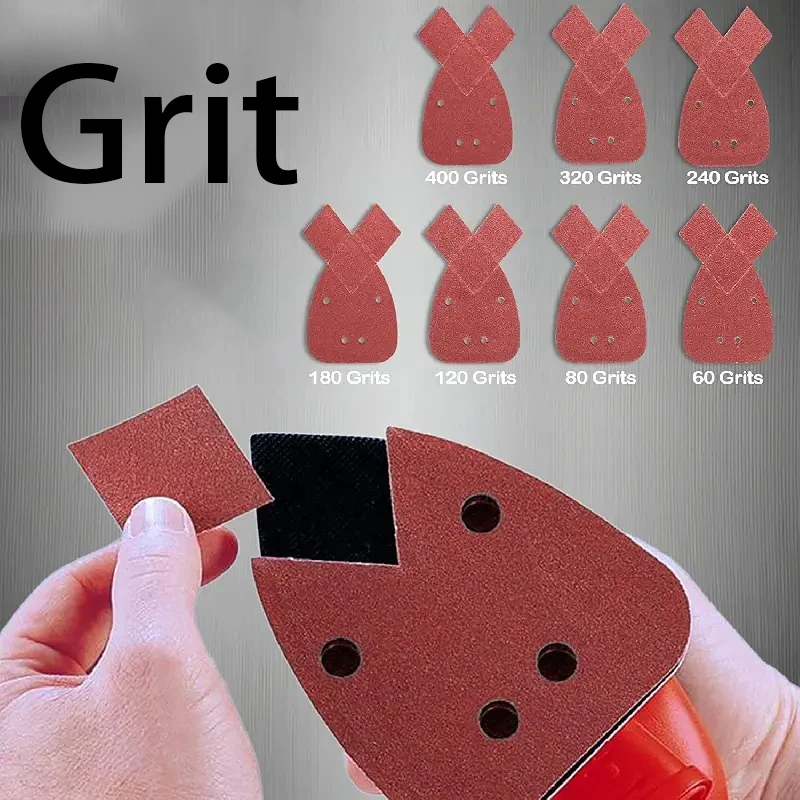 15/70Pcs Triangle 4 Hole Mouse Detail Sandpaper with 2 Extra Tipped Hook & Loop Combo 60/80/120/180/240/320/400 Grit