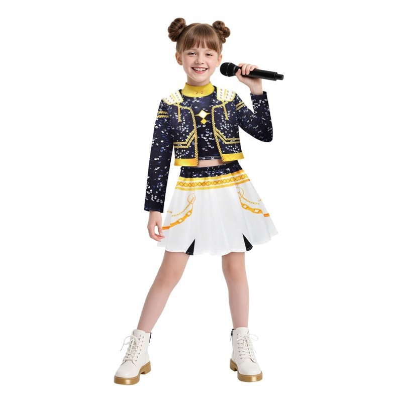 Trajes de escenario de Mira Rumi Zoey para niños, disfraz negro, uniforme para niñas, fiesta de Halloween, juego de rol, trajes de disfraces estampados