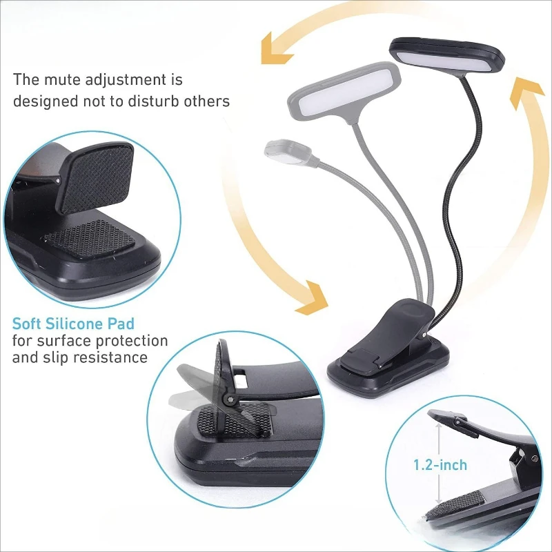 LED Book Light Reading Light Eye Caring Clip-on USB Rechargeable Dimmable Light Lamp Adjustable Flexible Night Reading Lamp