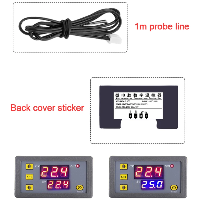 W3230 Digital Thermostat DC12V/24V AC110-220V Mini Temperature Controller Heat/Cooling Control Thermoregulator With 1M Sensor