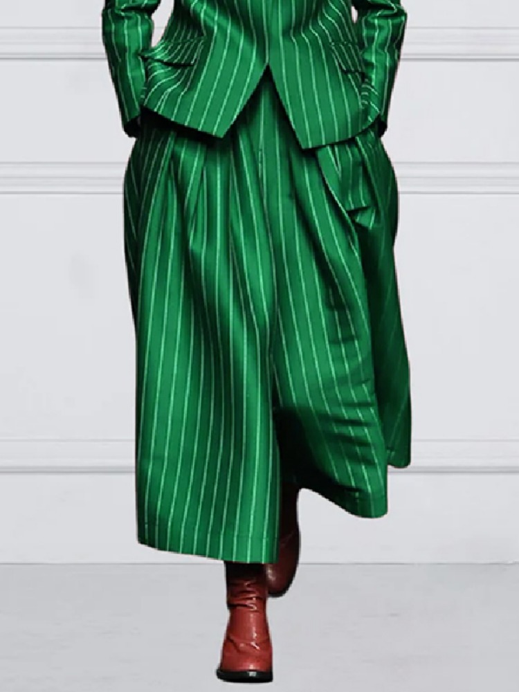 Modigirl roupas de inverno calças na moda para as mulheres 2024 outono estilo britânico listrado solto perna larga feminino inglaterra capris feminino