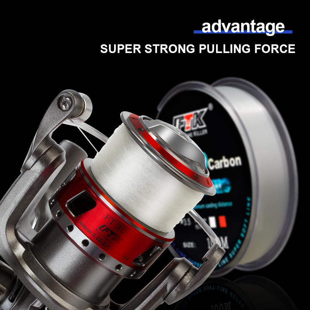 FTK 100M Fluorocarbon เคลือบสายตกปลา 0.14 มม.-0.5 มม.4.13LB-34.32LB คาร์บอนไฟเบอร์ Monofilament Line ปลาคาร์พตกปลา Sinking Line