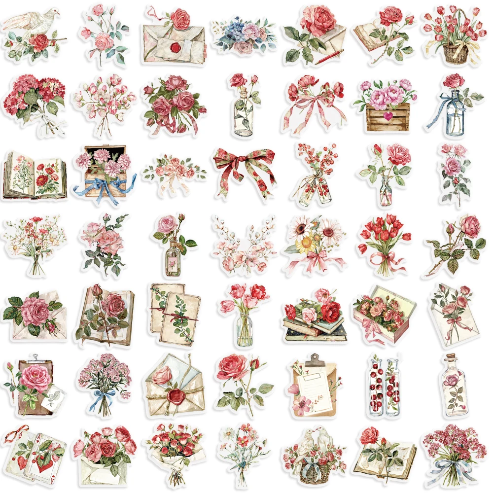 50pcs สติกเกอร์ดอกไม้ดอกไม้ธรรมชาติสติ๊กเกอร์ตกแต่งความงามกันน้ําสติกเกอร์สัตว์เลี้ยงสําหรับ Journaling โน้ตบุ๊คขวดน้ํา